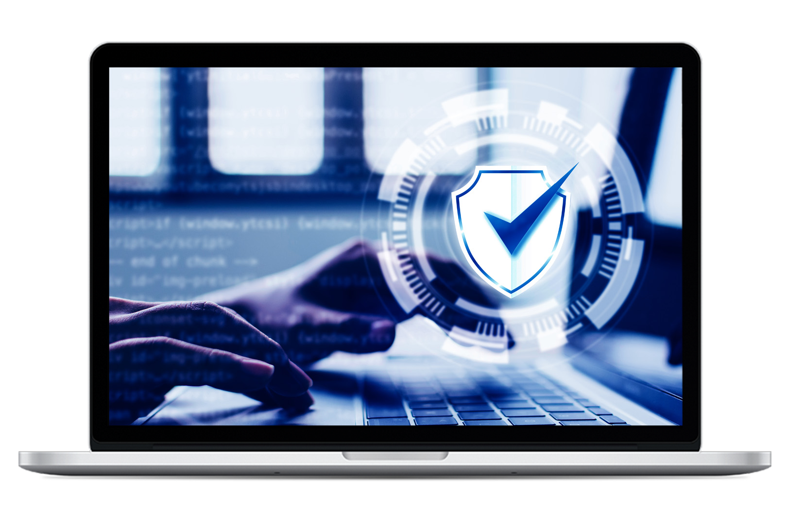 Laptop displaying an image of a man with his face covered in shadow